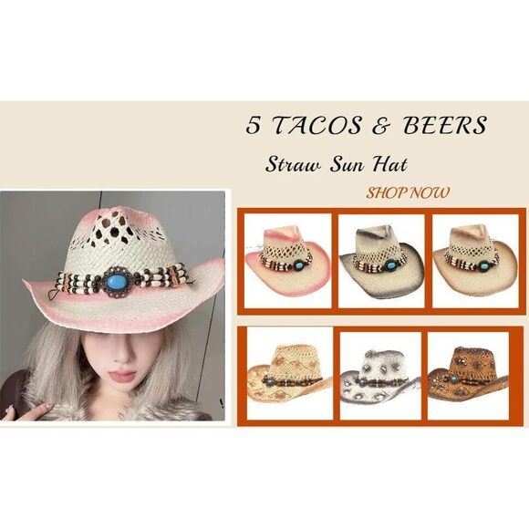 1411 Western Straw Cowboy Hat For Men And Women Beach Sun Hat Jazz Cap Outdoor main image 5